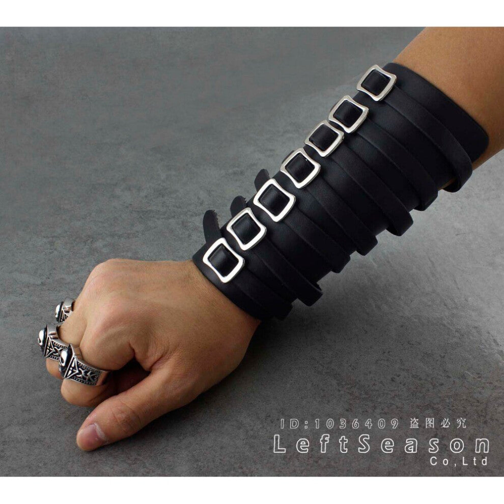 Steampunk Biker Leather Wristband 7 Strap adjustable Bracelet