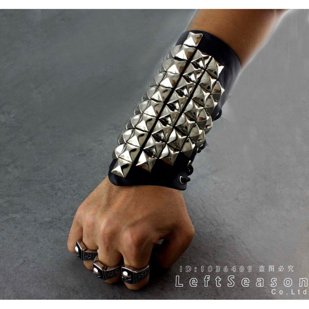 Metal Silver Wristband With Pyramid Spikes Bracelet Punk Biker
