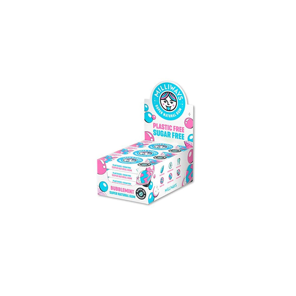 Bubblemint Super Natural Gum - Sugar-free Chewing Gum | 12 Packs of 10 Pieces (120 Pieces Total) | Xylitol, Plastic-Free, Plant-Based, Biodegradable