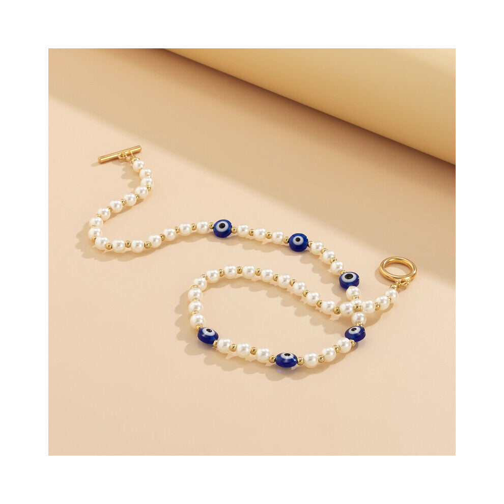 Evil Eyes Chokers Necklaces For Women Bohemian Vintage Acrylic Beaded Pearl Clavicle Chain Jewelry