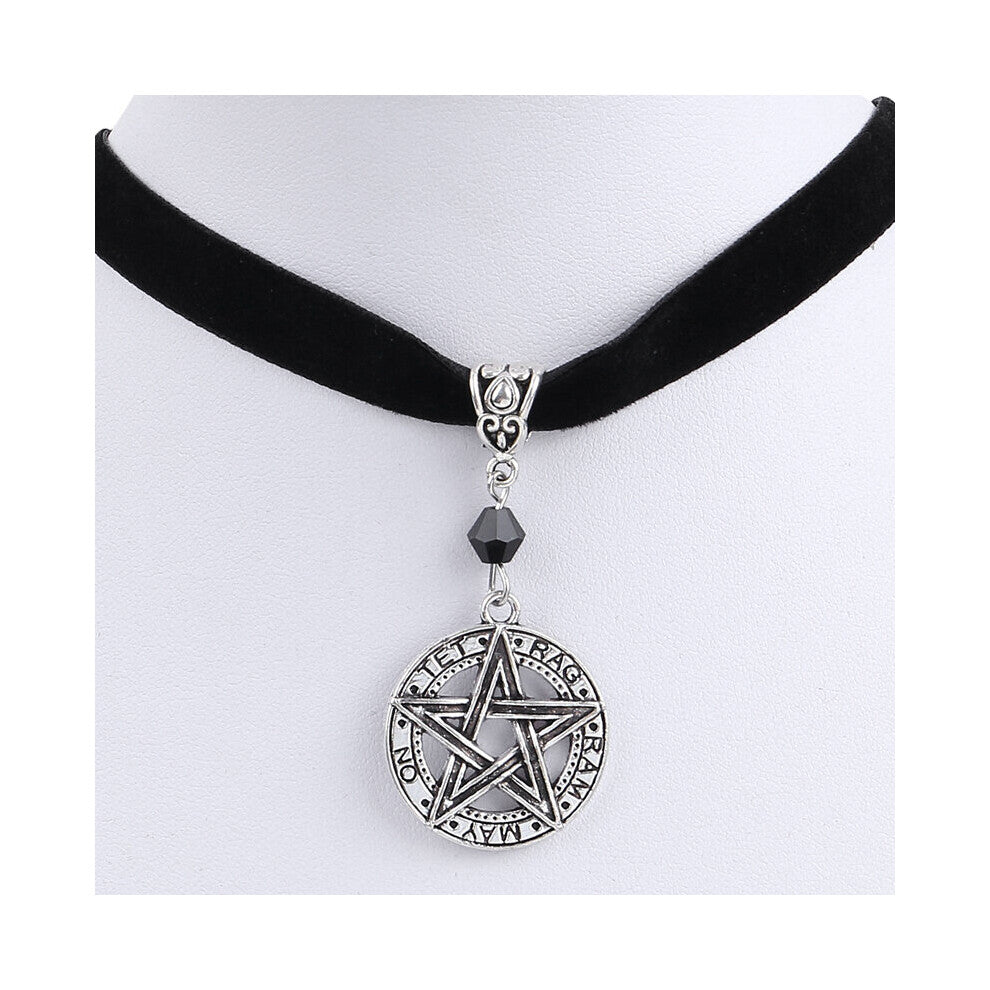 Gothic Dark Pentagram Pendant Chokers Necklace Star Witchy Velvet Necklaces Pagan Wicca For Alternative Girl Mystical Jewelry