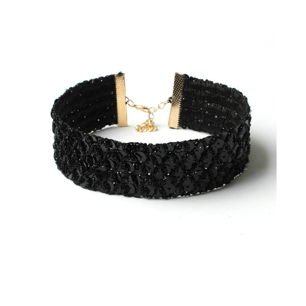 Velvet Sequins Chokers Necklaces for women Silver Golden Shining Collar Necklaces Wide Chokers Jewelry
