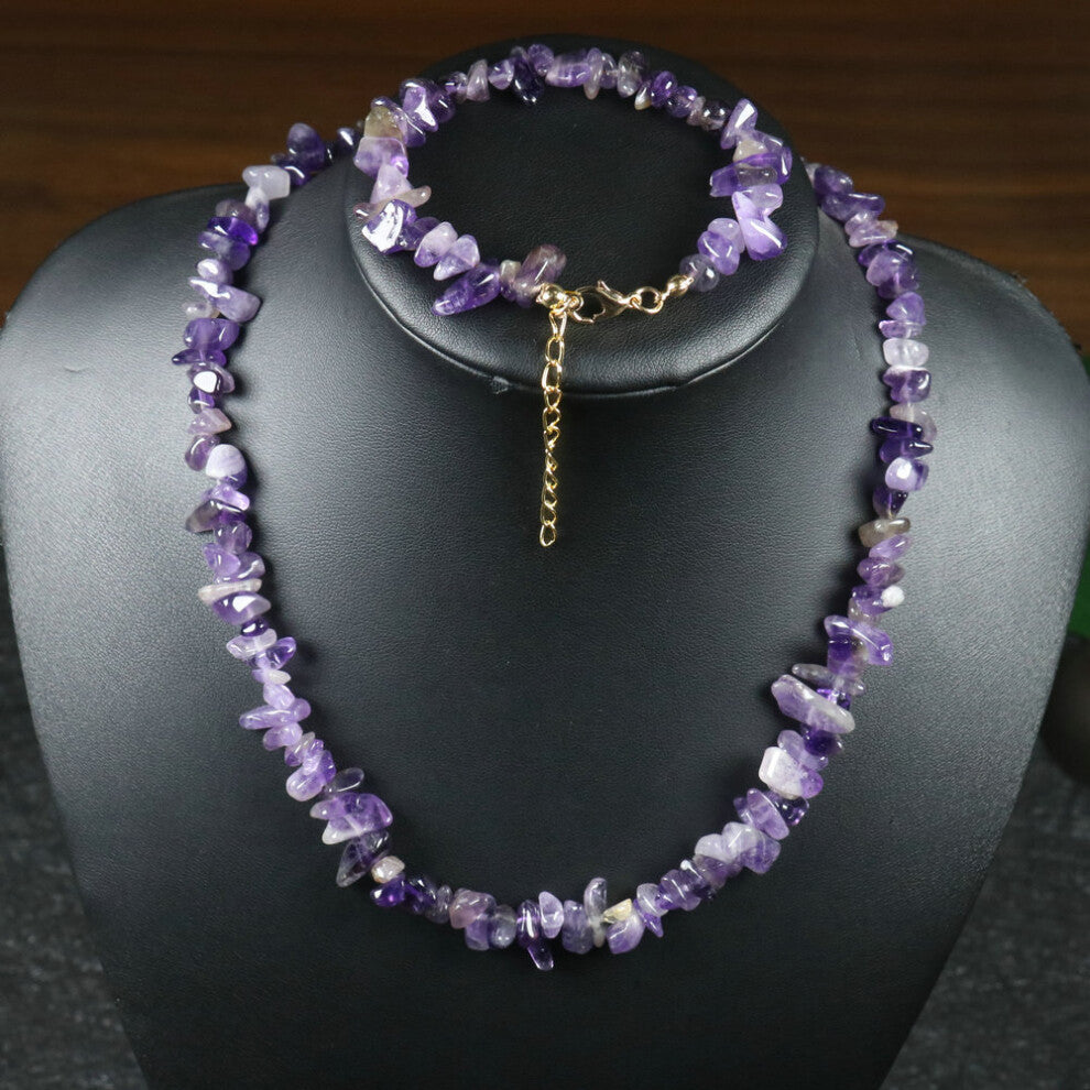 Chips Stone Necklace Natural Amethyst Irregular Necklace For Women Healing Meditation Necklace Bracelet Jewelry Set