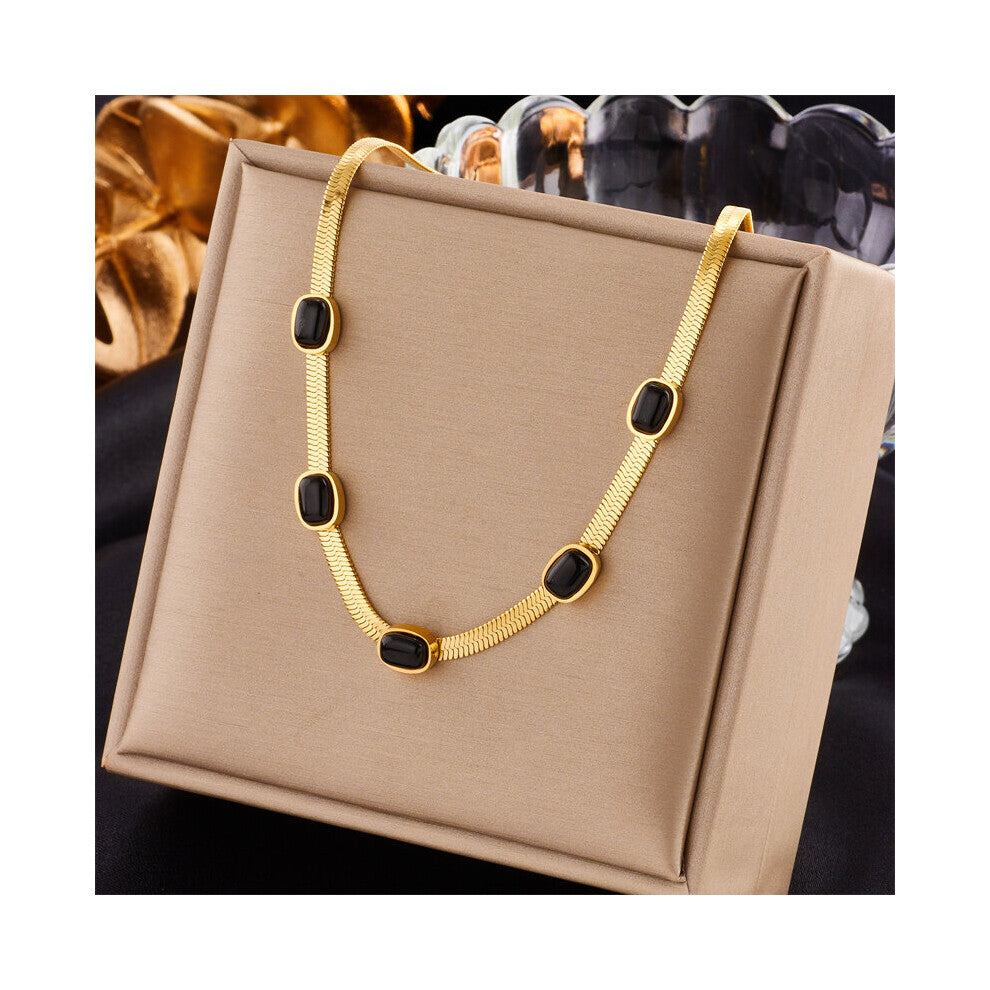 316L Stainless Steel Oval Stone Necklace For Women Snake Chain Girls Chokers Jewelry Party Wedding