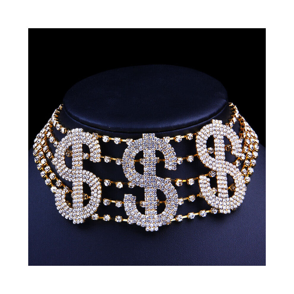 Stonefans Big Money Dollar Rhinestone Necklace Statement Choker for Women Crystal Collar Necklace Chain Party Jewelry
