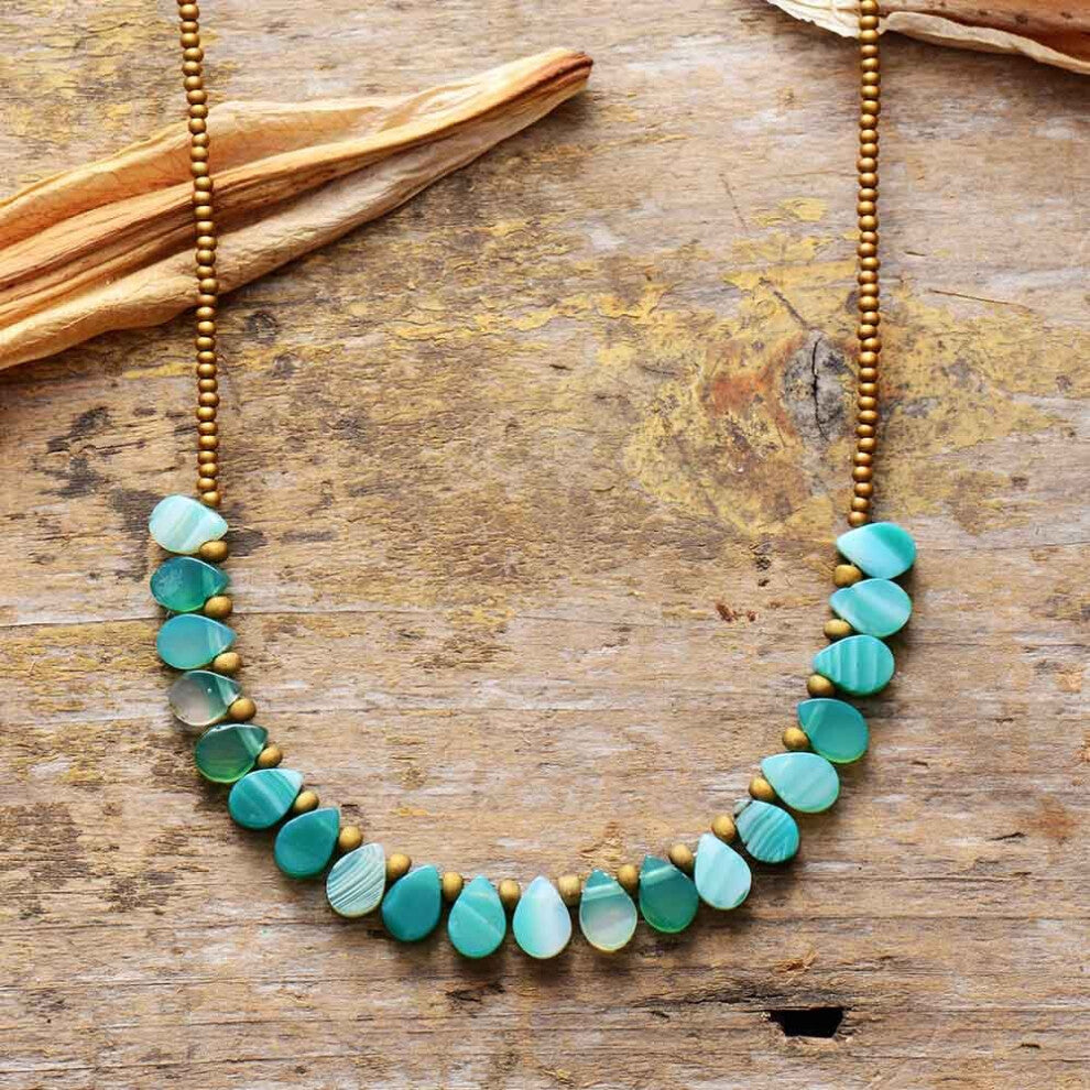 Women Chokers Necklaces Green Semiprecious Stone Seed Beads Short Collar Statement Costume Jewelry Mom