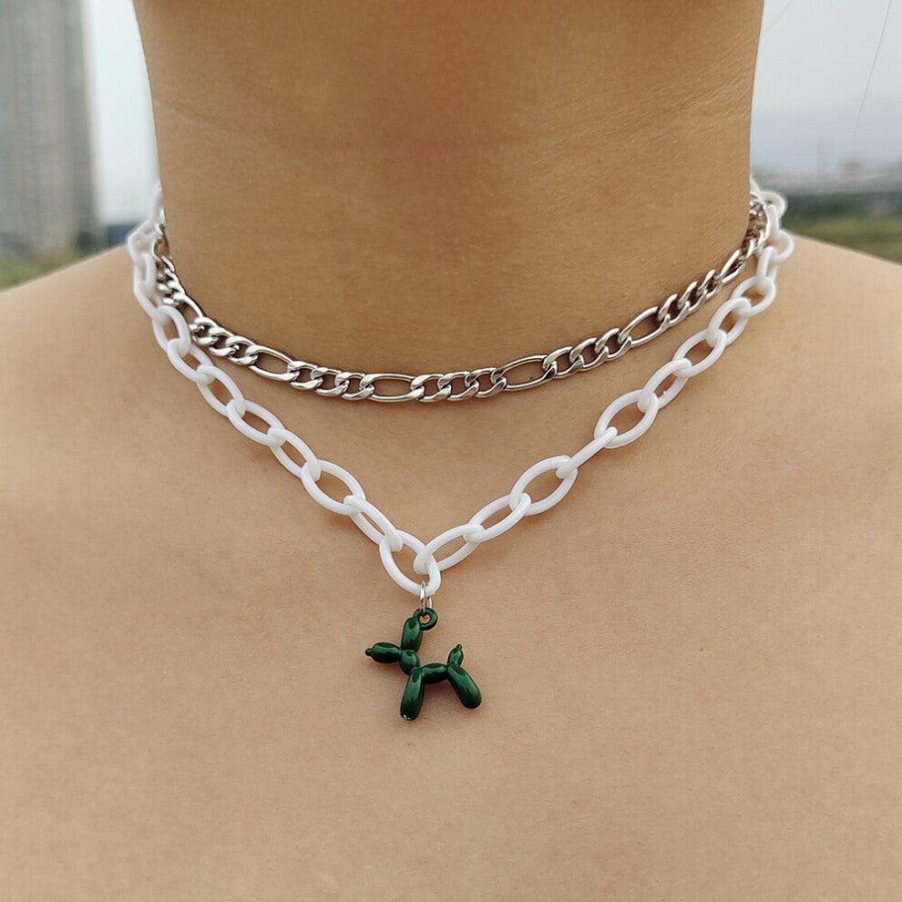 ZX Animal Dog Pendant Necklace for Women Double Layers Chain Statement Necklace Jewelry Girls Party Gift Chokers