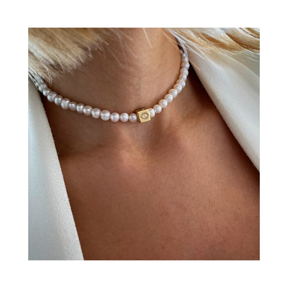 Accessorie punk Tasar?m Barok Kolye Natural freshwater pearl square evil eye beaded Chokers Necklaces for women
