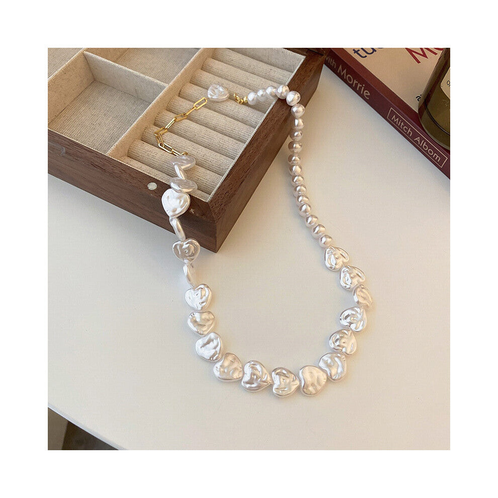 Minar Irregular Baroque Pearl Necklace for Women Love Heart Geometric Pearls Beaded Chokers Necklaces Birthday