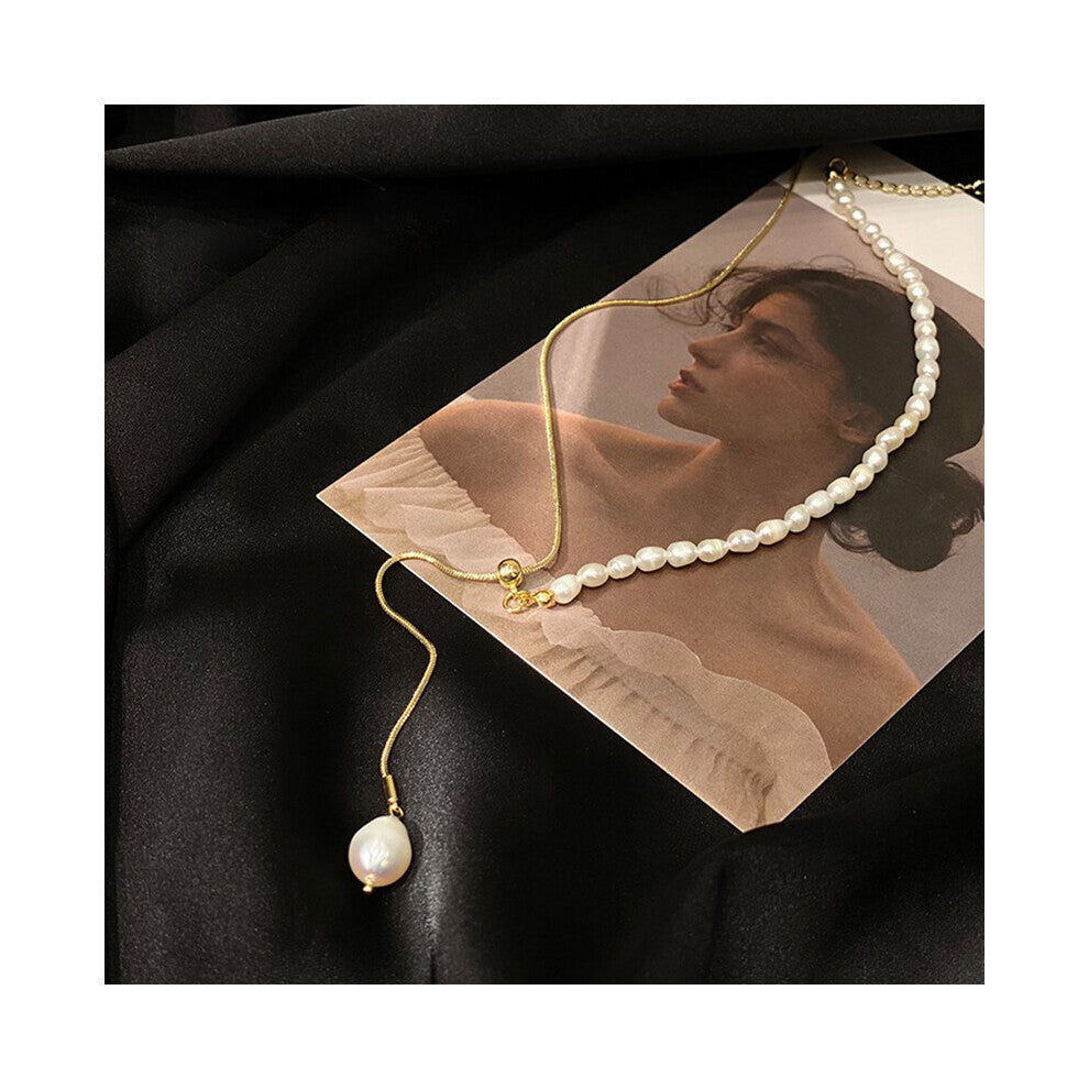 Freshwater Pearl Beaeded Chokers Necklace Female Asymmetric Snake Chain Y Long Necklaces Adjustable Pendant