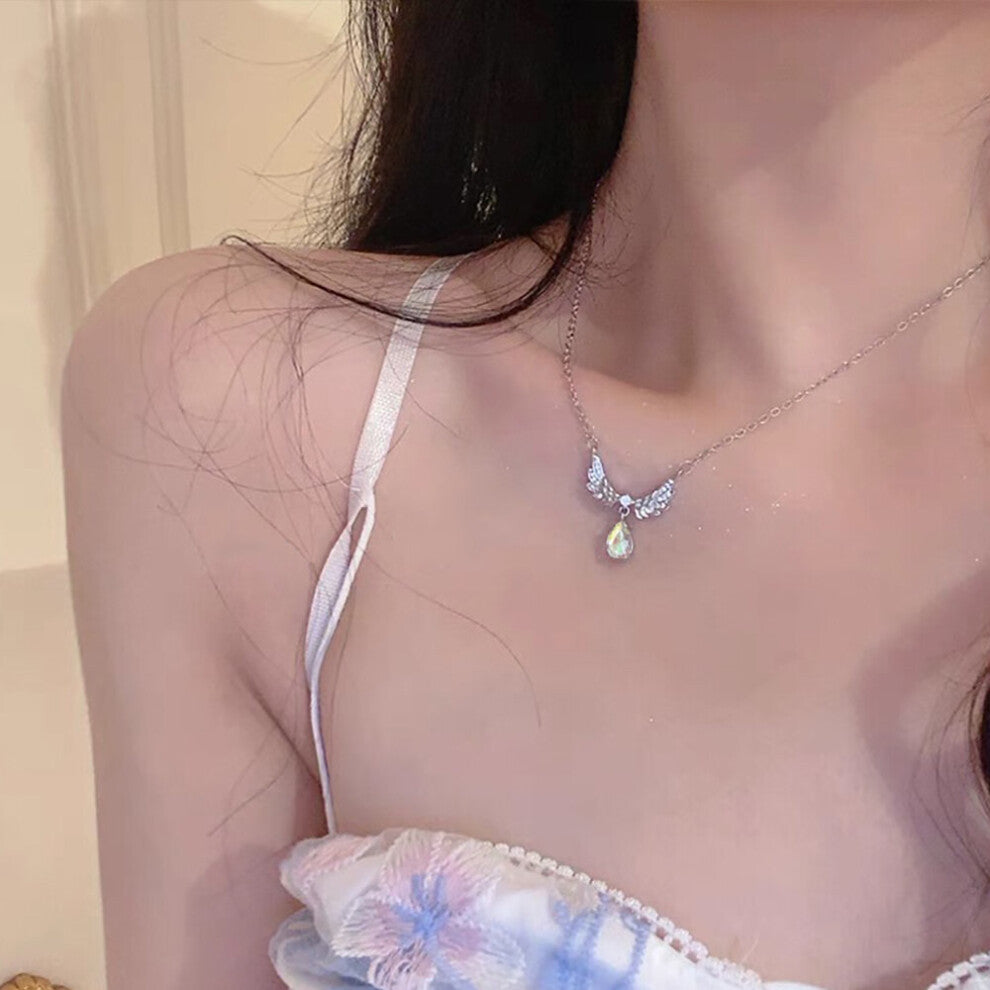 Angel Wings Pendant Necklace Female Lady Kpop Link Chain Heart Chokers Necklace Jewelry For Women