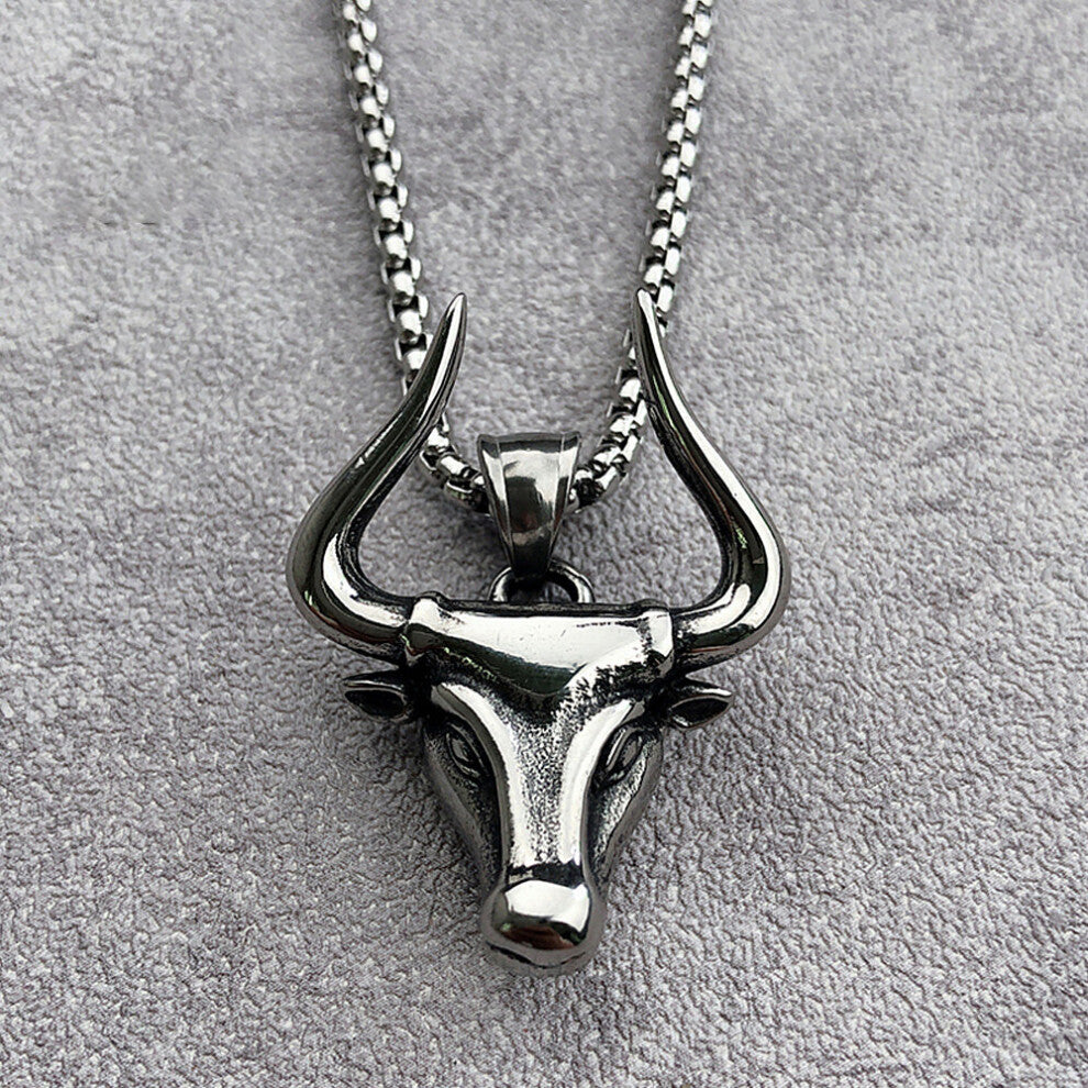 (Red, 60cm) Punk Hip Hop Bullfight Bull Head Pendant Necklace Men Biker Stainless Steel Bull Head Necklace Jewelry Creative