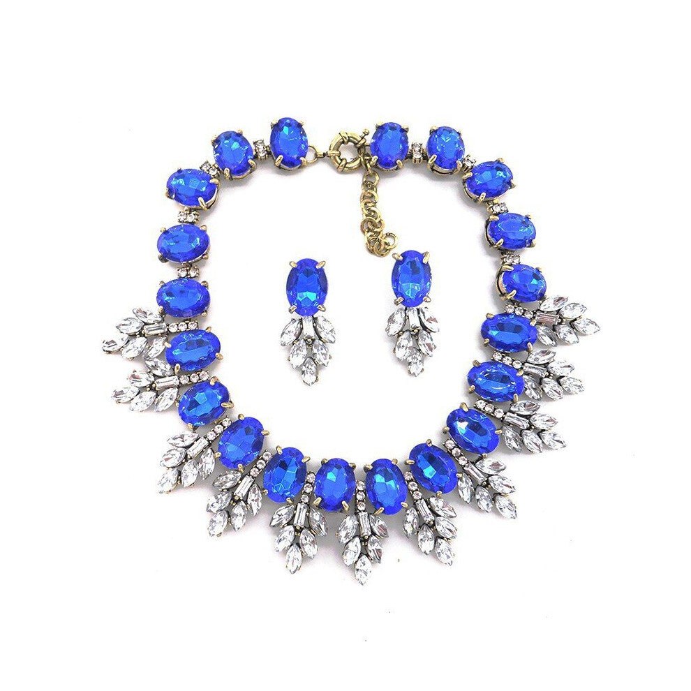 13 Colors Statement Colorful Flower Necklace Ear drop Gem Women Wedding Jewelry Collier Maxi Chokers Necklace Set