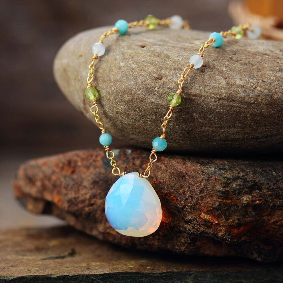 Natural Stones Teardrop Pendant Chain Chokers Necklace Women Charm Short Necklace OL Teengirl Jewelry