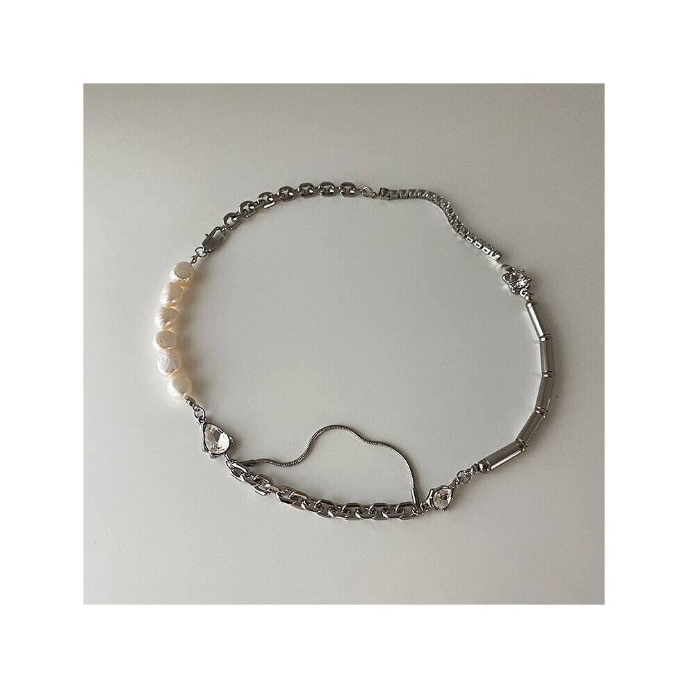 Special-shaped Glossy Metal Freshwater Pearl Chain Water Drop Zircon Necklace for Women Girl Jewelry