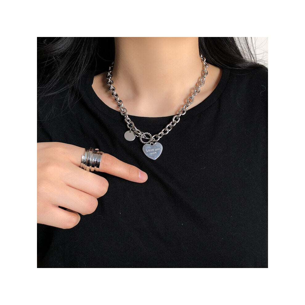 Collar Heart Necklace For Women Punk Stainless Steel Chain Hip Hop Letter Chokers Statement Goth Jewelry