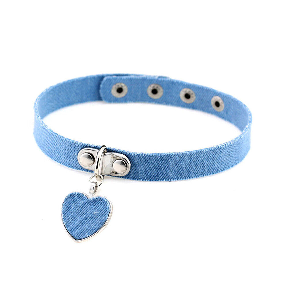 Denim Heart Pendant Choker Necklace For Women Jeans Chokers tattoo Collar Collier ras de cou colar bijoux femme CR037