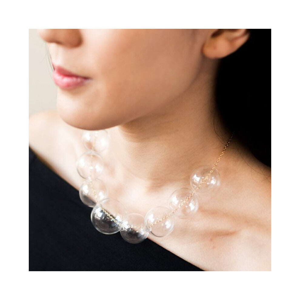 Unique Charming Clear 9 Glass Bubble Beads Necklace Women Summer Style Statement Pearl Ball Necklace Femme Bijoux