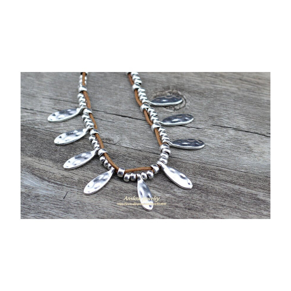 Anslow Jewelry Arrival Items Antique Silver Plated Leaves Beads DIY Chokers Collar Necklace Gift LOW0059AN