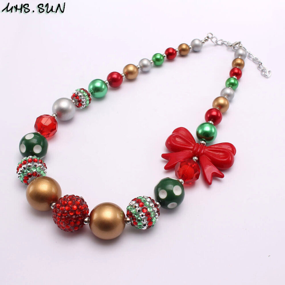 1PC Newest Kids Baby Chunky Bowknot Beaded Necklace Girls Charm Bubblegum Chokers For Christmas Baby