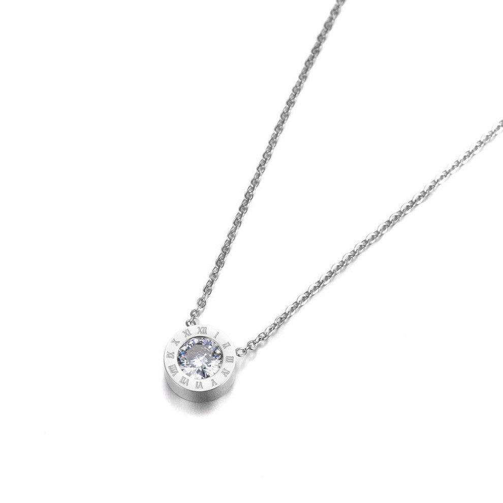 Classic Round 2Ct Cubic Zirconia Pendant Necklace Jewelry Titanium Steel Chokers Necklace For JN18004
