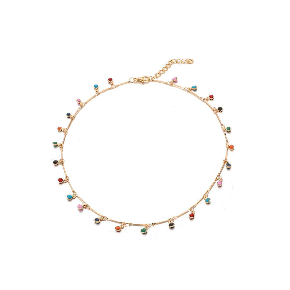 Bohemian Colorful Stone Chain Necklace for Women Short Chokers Necklace Charming Party Jewelry