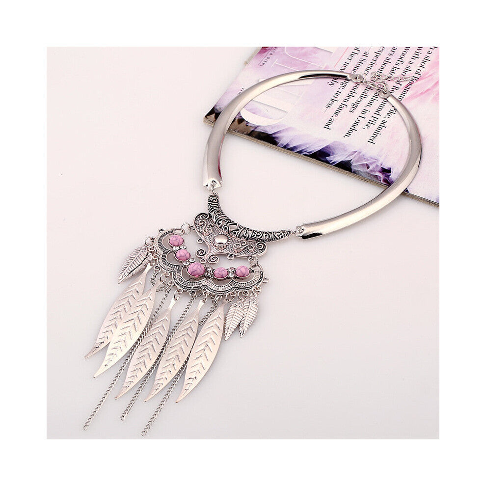 Vintage Exaggerated Glossy Metal Leaf Tassel Necklaces for Women Boho Classic Ethnic Statement Choker Necklaces Wedding Jewelry
