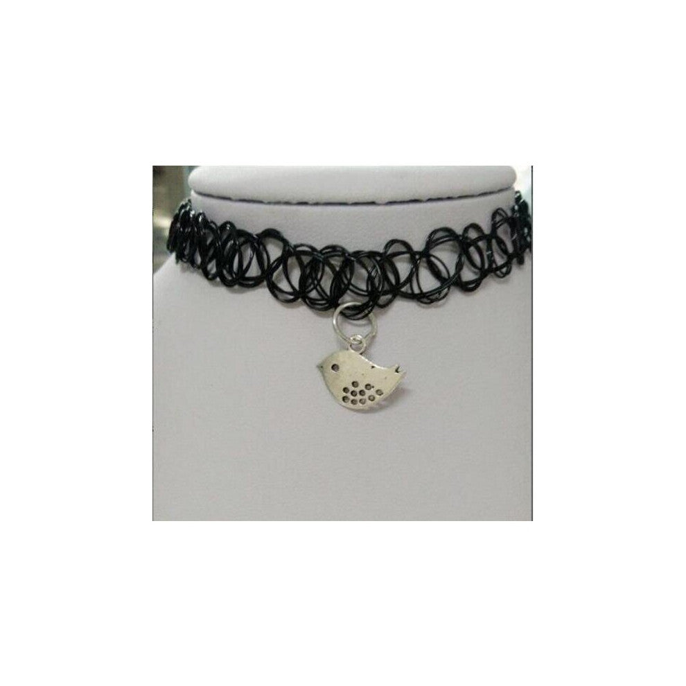 Punk Vintage Elastic Fishing Line Alloy Geometry Triangular Cross Frame Heart Leaves Cherry Chokers Necklace Women's Jewel