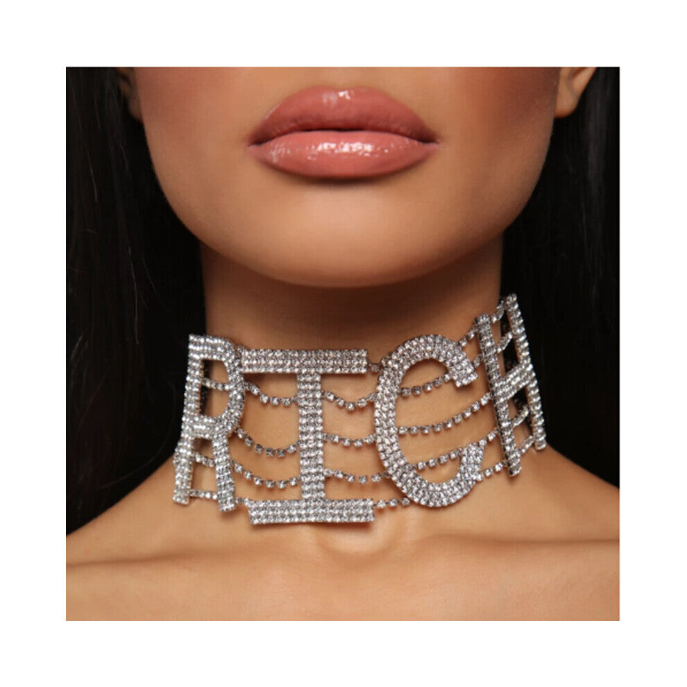 (Gold) crystal $$$rich letter necklace Necklace women's big money dollar Rhinestone Necklace Jewelry Gift Accessori