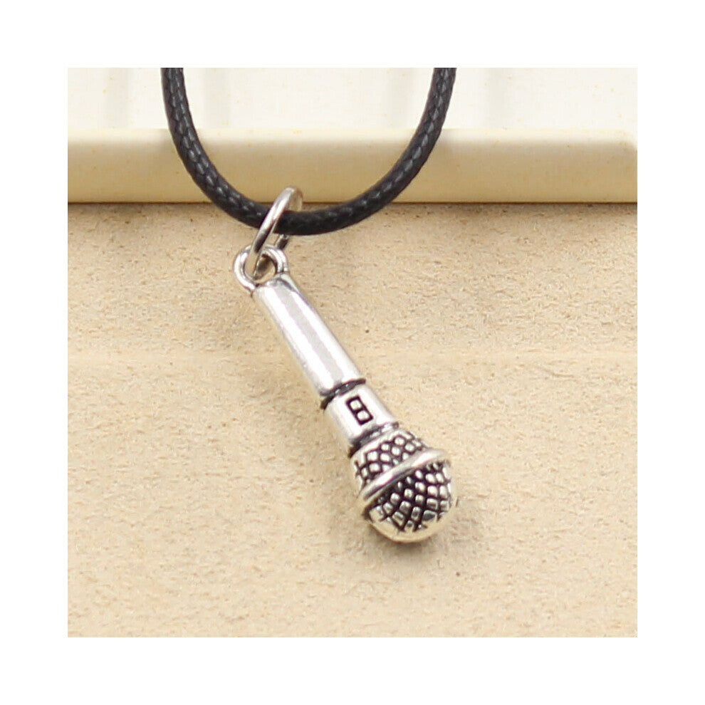 Tibetan Silver Pendant Microphone Necklace Choker Charm Leather Cord Jewelry