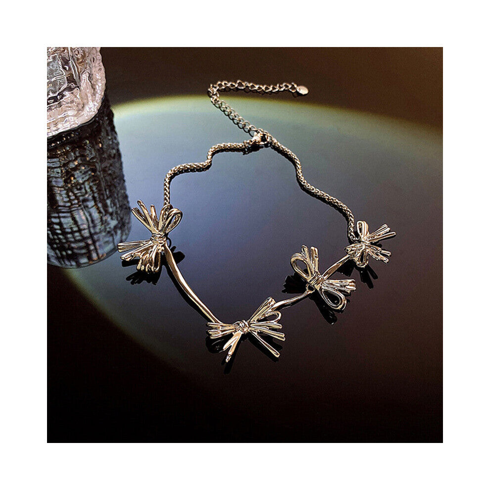 Dainty Irregular Straw Bow Collar Cavicle Chain Necklace Multiple Metal Geometric Bow Tie Chokers Women Jewelry