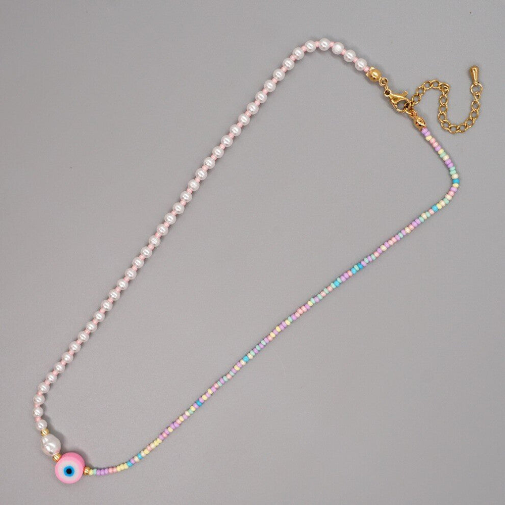 Go2BoHo Asymmetric Beaded Necklace Evil Eye Necklaces for Women Multicolor Seed Beads Pearl Chokers Jewelry Gift