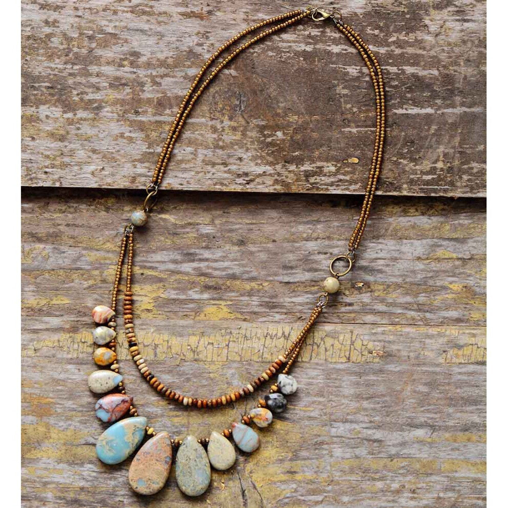 Chokers for Women Teardrop Natural Stones Seed Beads Short Statement Layered Necklace Multilayers Jewelry