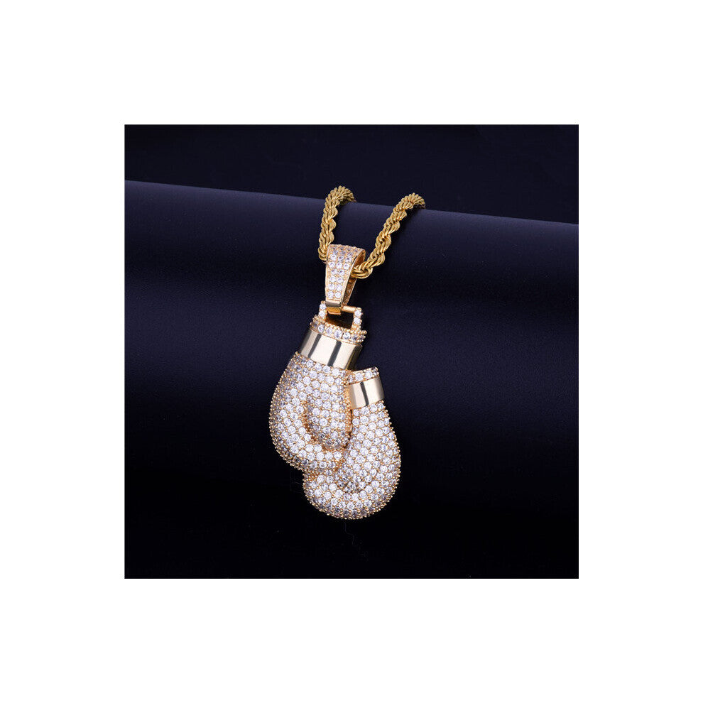 (Black, 45cm) Boxing Gloves Pendant Necklace & Pendant Iced Cubic Zircon Men's Hip Hop Jewelry