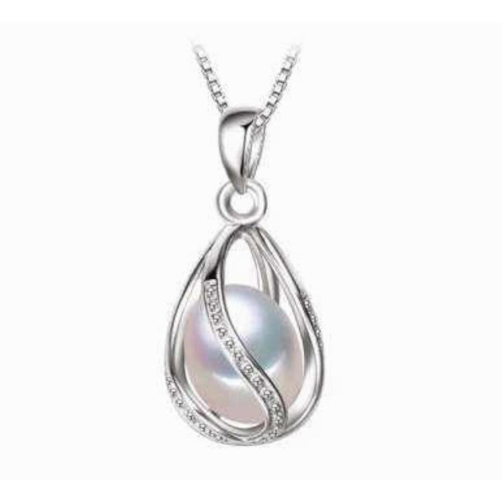 Freshwater Pearl Cage Pendant Necklace With Zirconia, Necklace, Cage, Unique Pendants For Girls, Pendant()