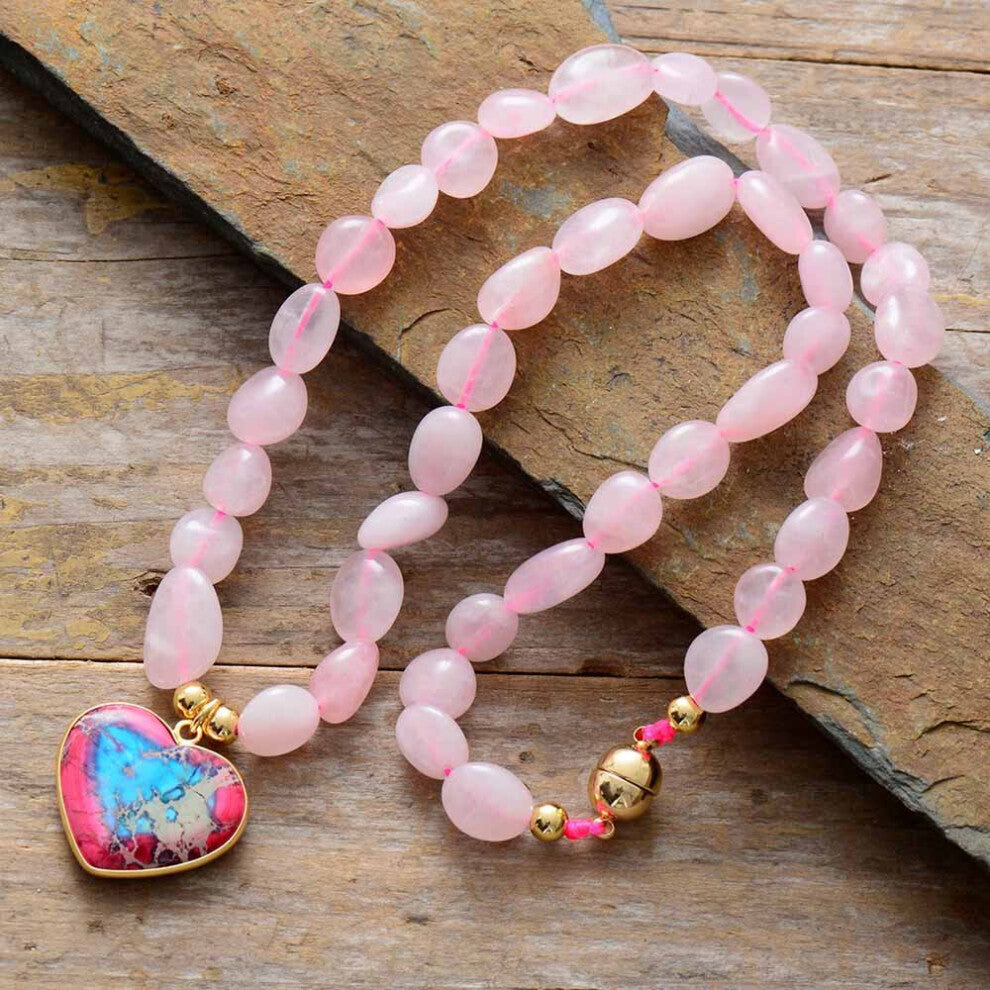 Fancy Heart Pendant Necklace Women Rose Quartzs Beaded Short Chokers Necklace Boho Teengirl Jewelry Femme