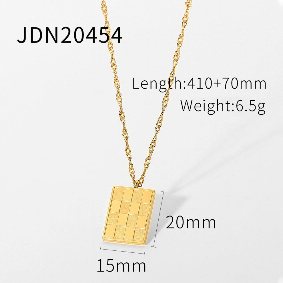 Stainless Steel Rectangle Checkerboard Pendant Necklace For Women Punk Stackable Chokers Jewelry
