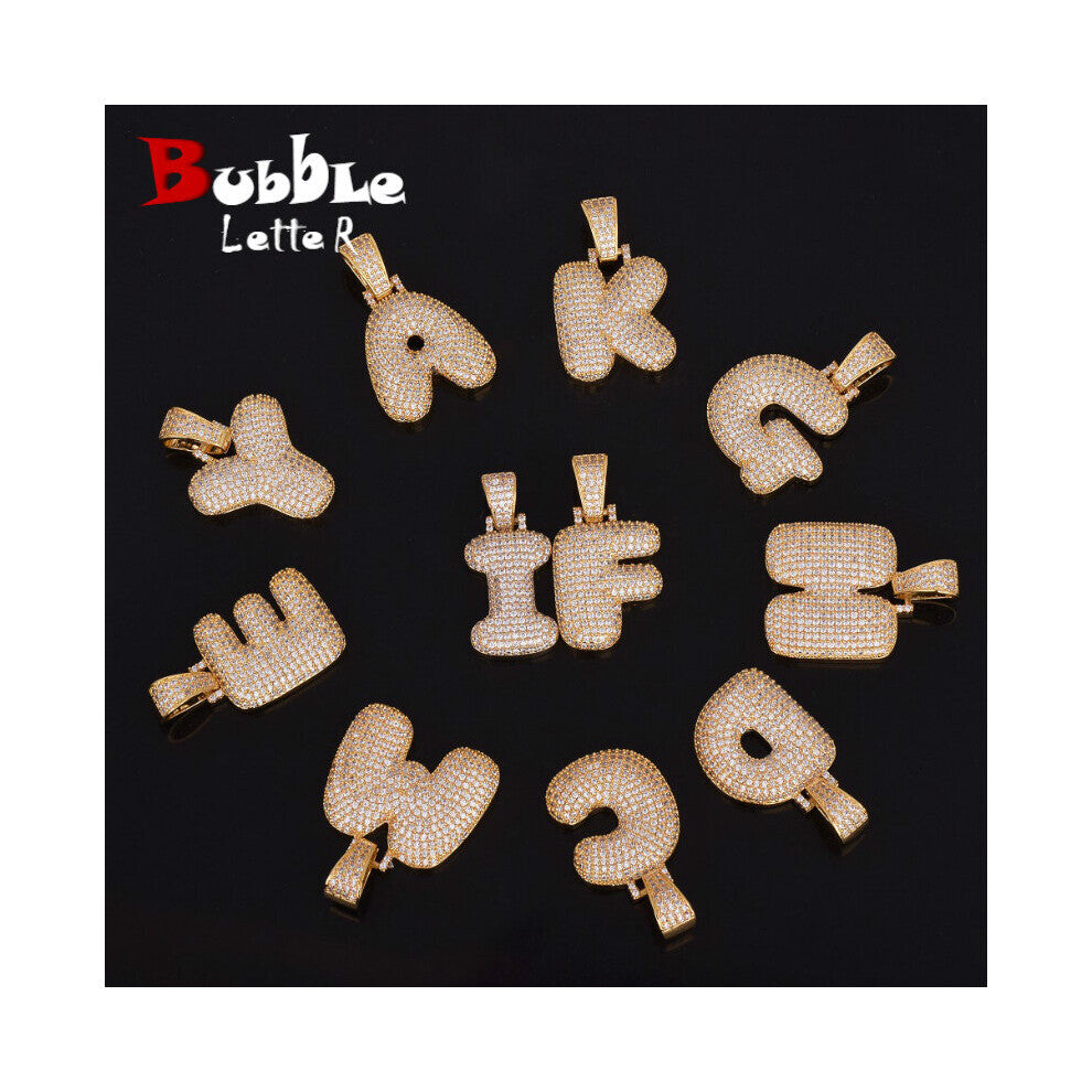 (Black, 50cm) Bling Men's Hip Hop Jewley Copper Cubic Zirconia Single Bubble Letters Pendant Necklace With Cuban chain