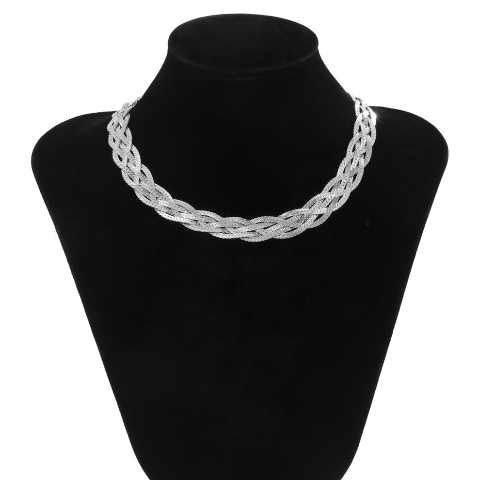 Twisted Women's Neck Chains Silver Layered Chokers Necklaces Vintage Weaved Flat Link Collares Jewelry