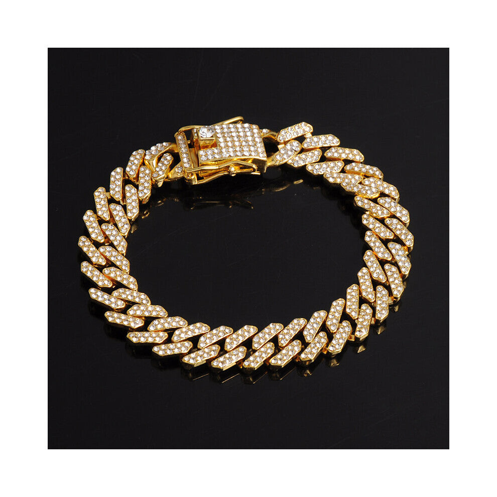 HIP 12MM Prong Necklace +Baguette Watch+Bracelet Hip Hop Prong Cuban Chain Iced Out Paved Rhinestones CZ Bling For Men Jewelry