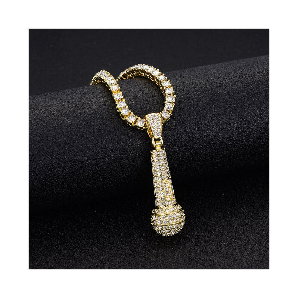 Men Iced Out Microphone Pendants Necklaces 4mm Paved Rhinestone Crystal Cuban Tennis Chain Silver Charm Jewelry for Women