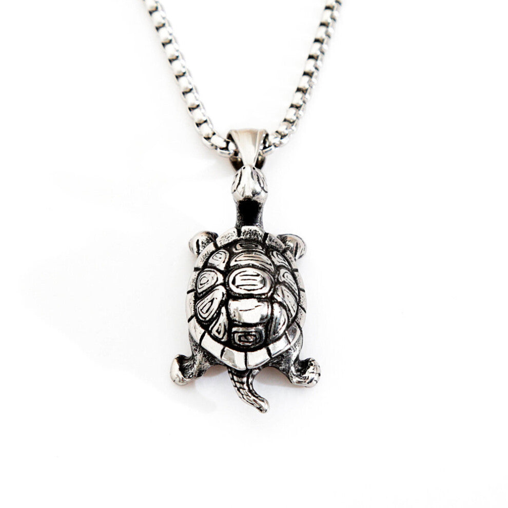 (Steel color, 60cm) Punk Hip Hop Tortoise Necklace Pendant Men Women Biker Stainless Steel Animal Pendant Necklace Good Lucky Jewelry Gift