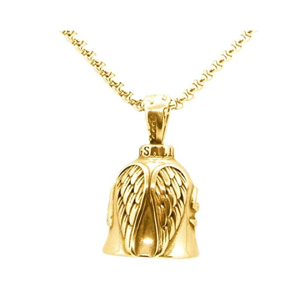 Vintage Silver Angel Wings Bells Pendant Necklace for Men Motorcycle Bell Biker Jewelry Gift