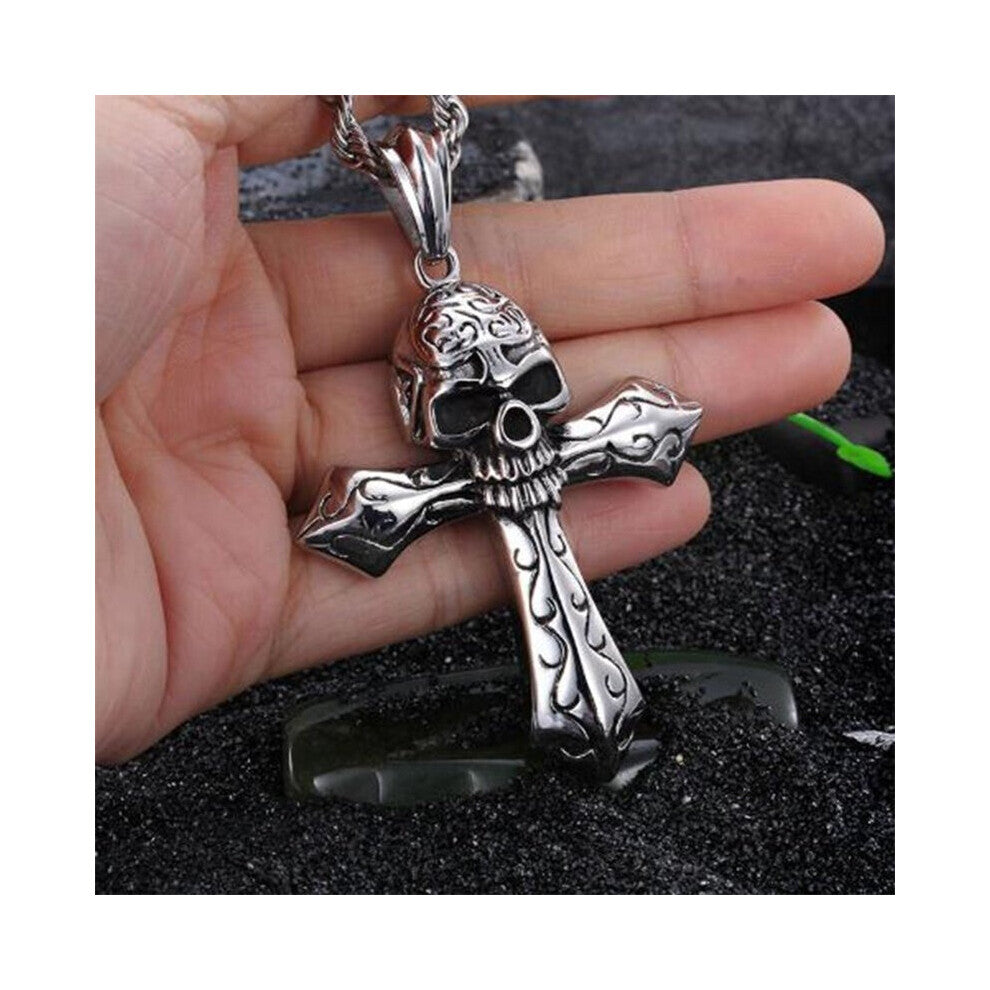 Silver Rapper Skull Pendant for Men Punk Rock Jewelry Biker Sweater Chain Necklace