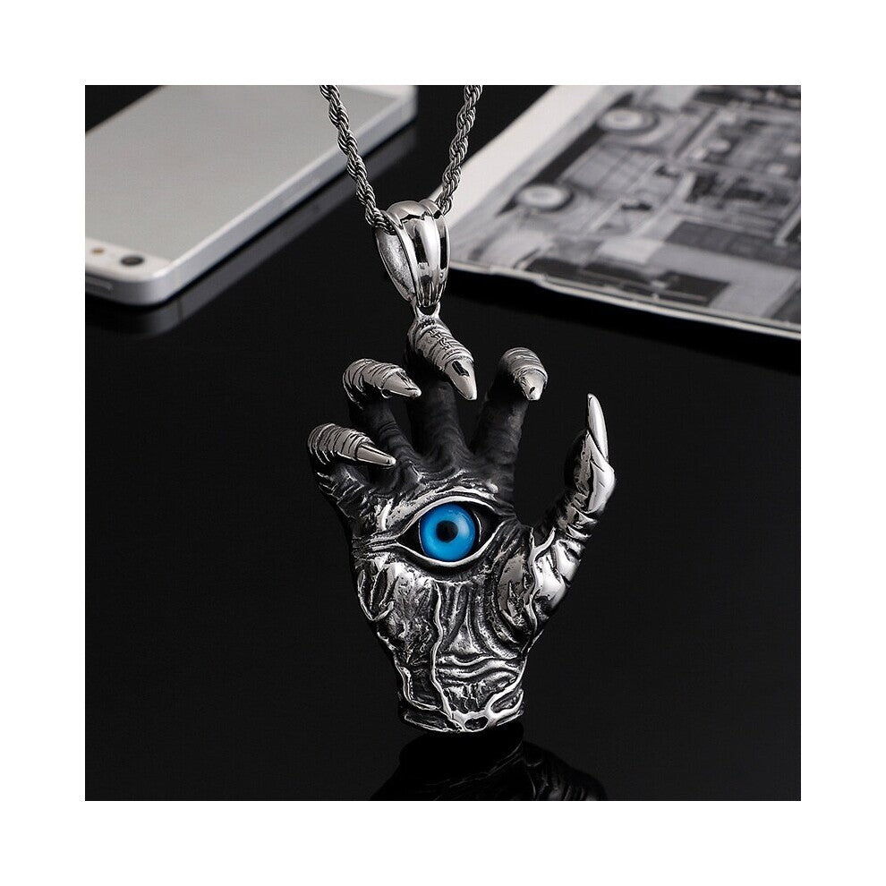 Vintage Punk Gothic Style Eye Demon Hand Palm Pendant Necklace Domineering Men's Rock Biker Jewelry