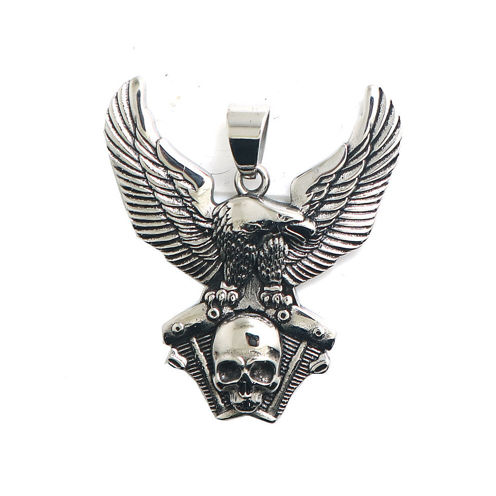 Men 316L Stainless Steel Biker Skull Eagle Engine Pendant