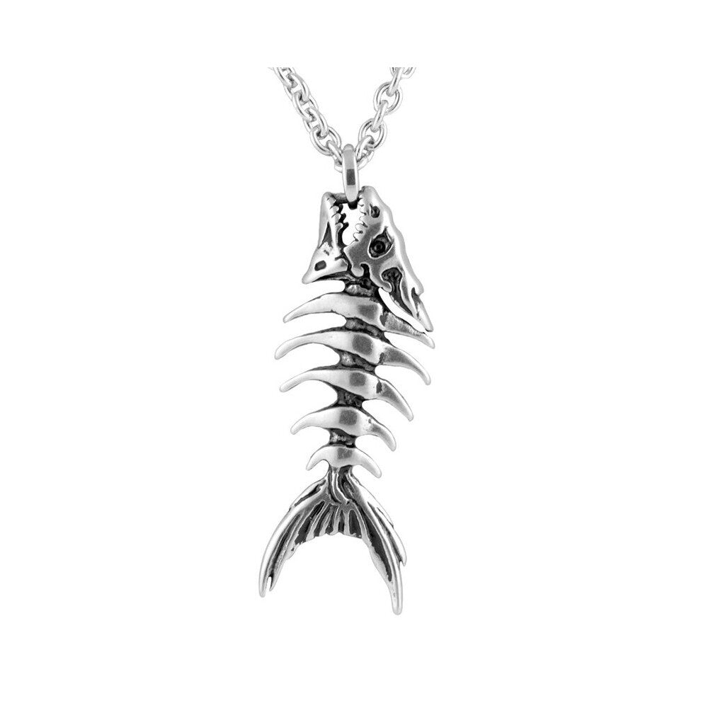 retro gothic fish row pendant necklace men women chain necklace biker punk necklace pendant jewelry