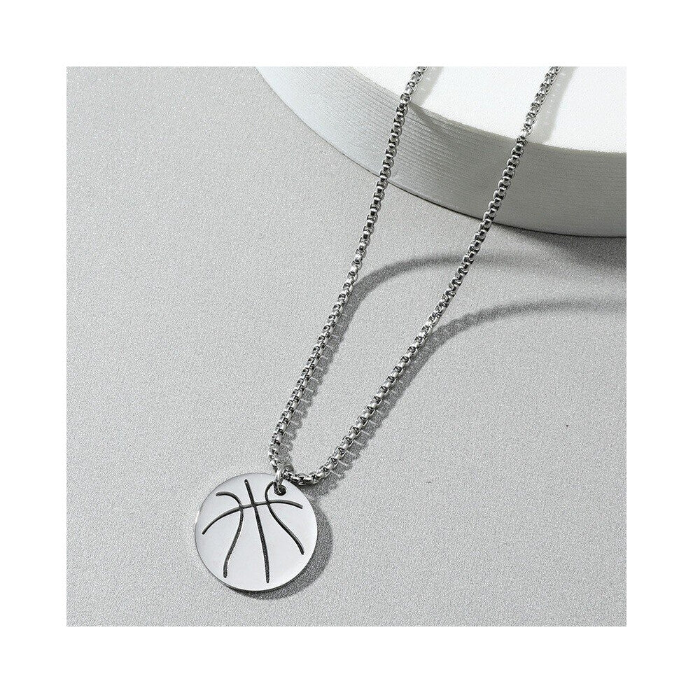 Hip Hop Stainless Steel Glossy Hollow Basketball Pendant Titanium Steel Necklace Basketball Jewelry Accessories