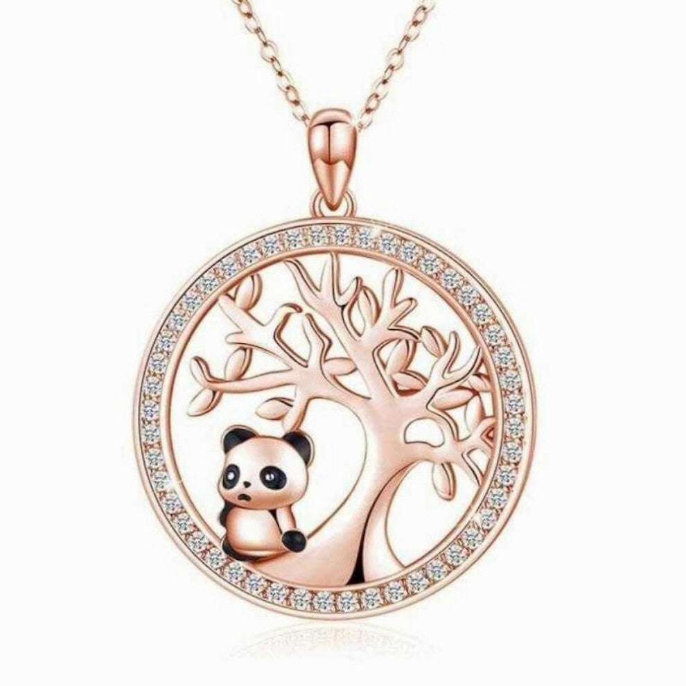 Cubic Zirconia Tree Of Life Panda Pendant Necklace, Panda, Pendant, Dollar Necklace(Rose Gold)