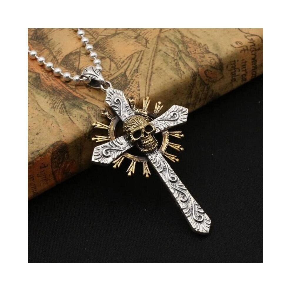 Mixed Skull Cross Necklace for Men Gothic Style Cross Pendant Biker Amulet Jewelry